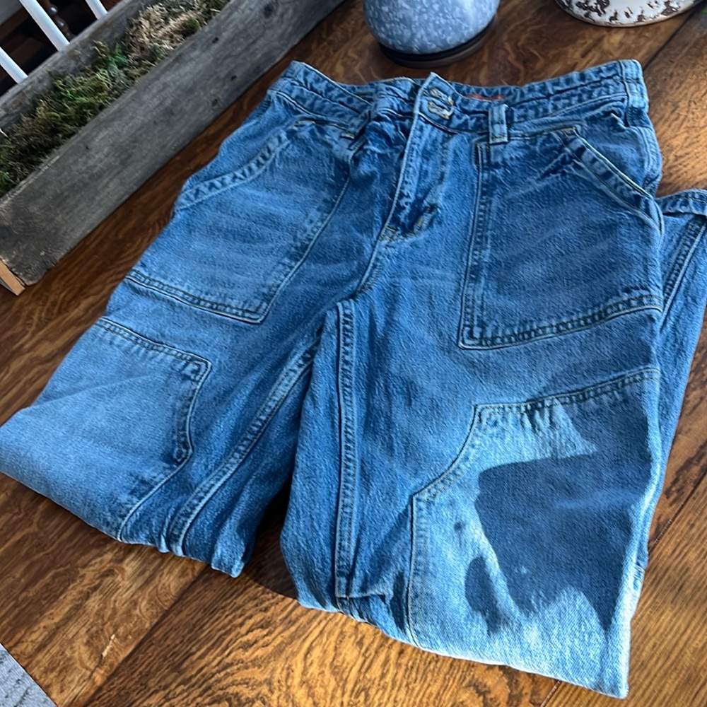 Anthropologie Pilcro The Wanderer Relax Cargo High Rise Jeans Medium Wash 29